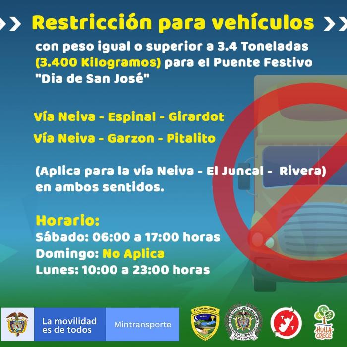 Habrá restricción para vehículos pesados en la vía Neiva-Garzón-Pitalito 9 19 marzo, 2022